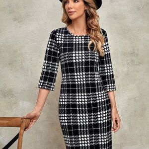 SHEIN Black and White Plaid Dress- Size L